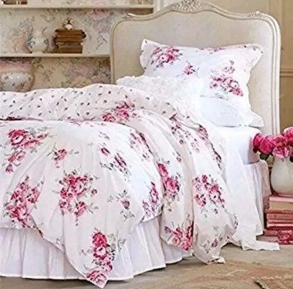 Simply Shabby Chic King Sunbleached 100% Cotton White Pink Floral Duvet Set 2014